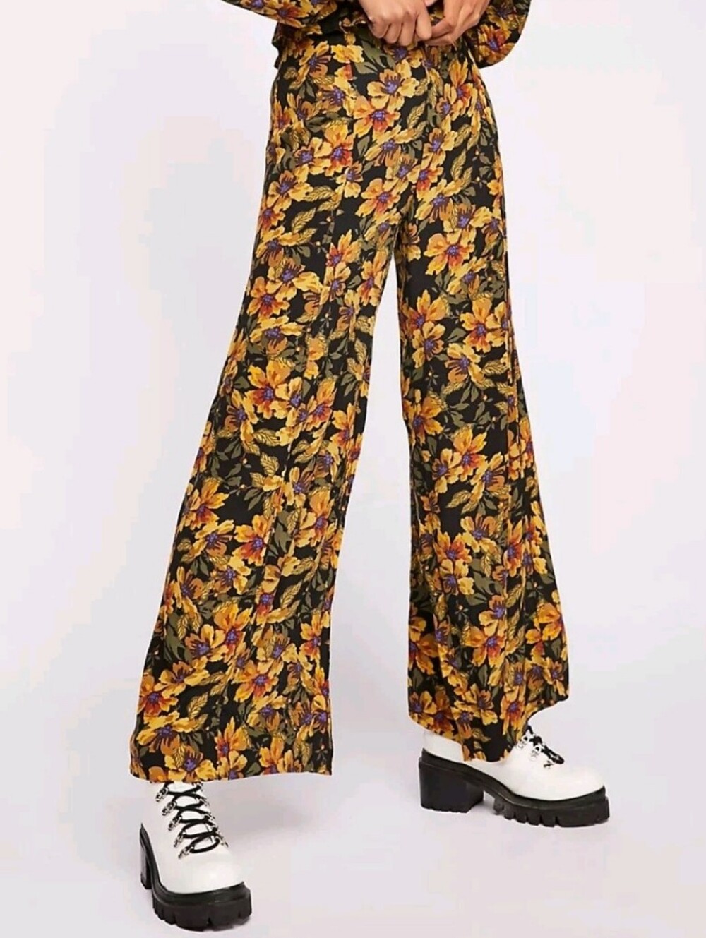 Free People Love Letter Wide Leg Pants Floral Hippie Boho Festival Size 8 Medium